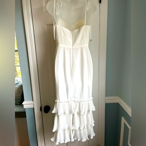 Elle Zeitoune - white tie strap midi ruffled kick-pleat party dress - Small - Picture 5 of 15